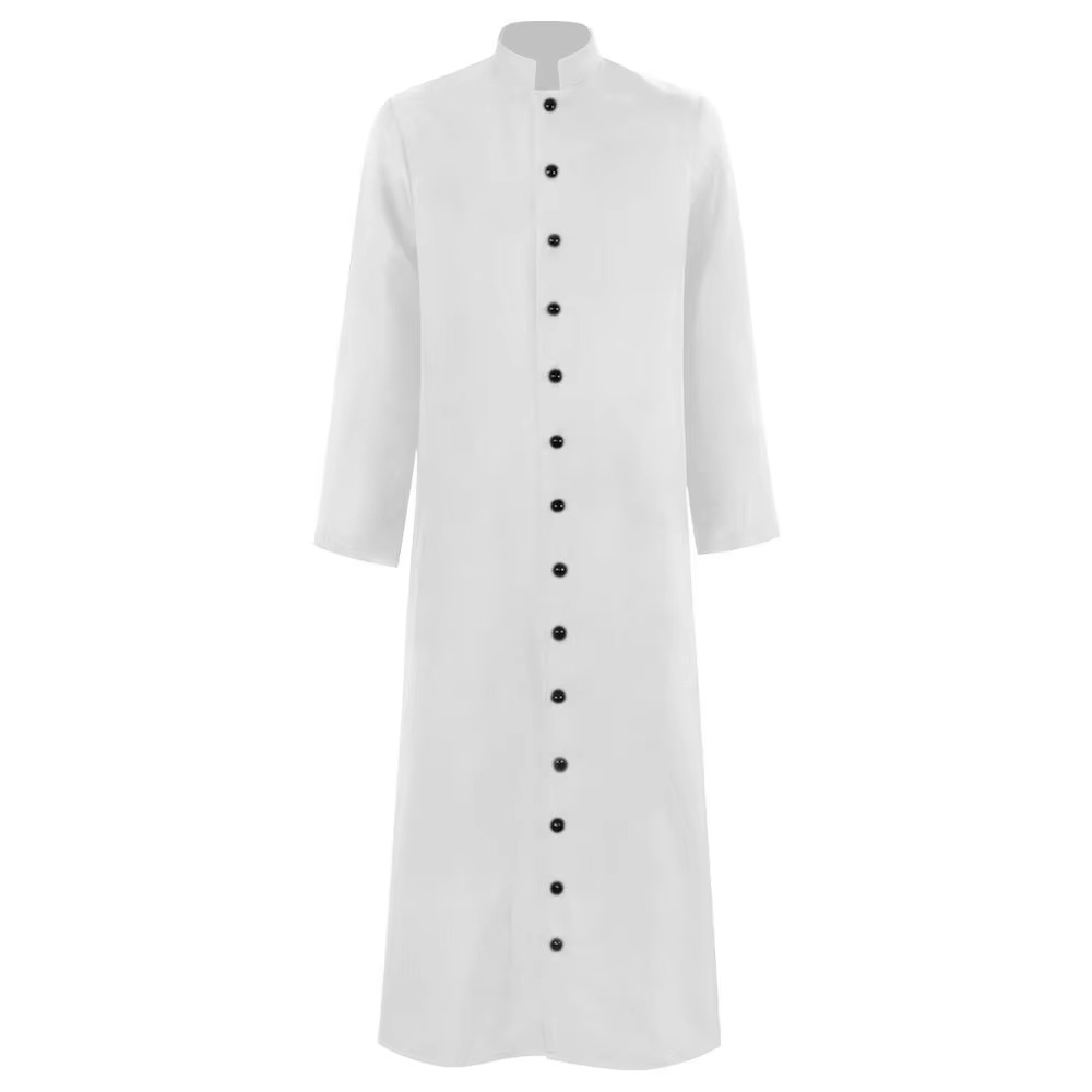 Men's Priest Cassock Robe Long Sleeve with Mandarin Collar and Button Closure