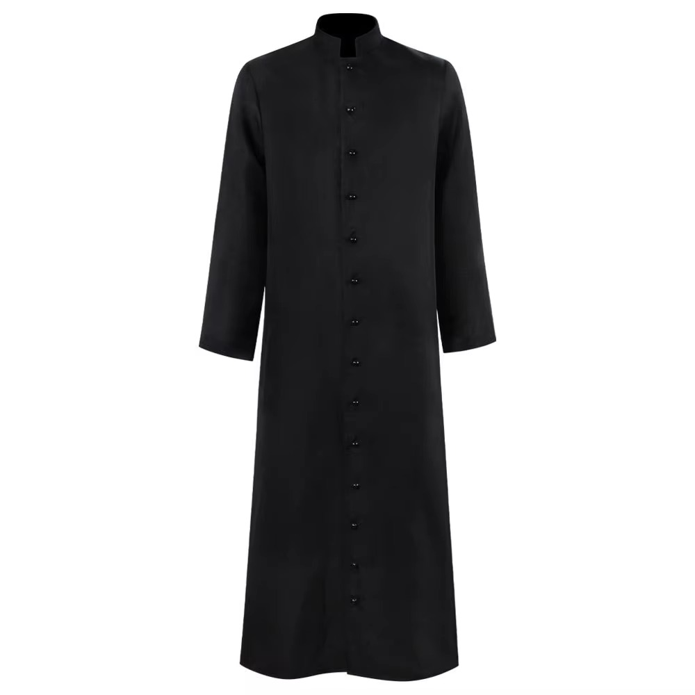 Men's Priest Cassock Robe Long Sleeve with Mandarin Collar and Button Closure