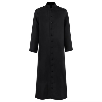 Men's Priest Cassock Robe Long Sleeve with Mandarin Collar and Button Closure