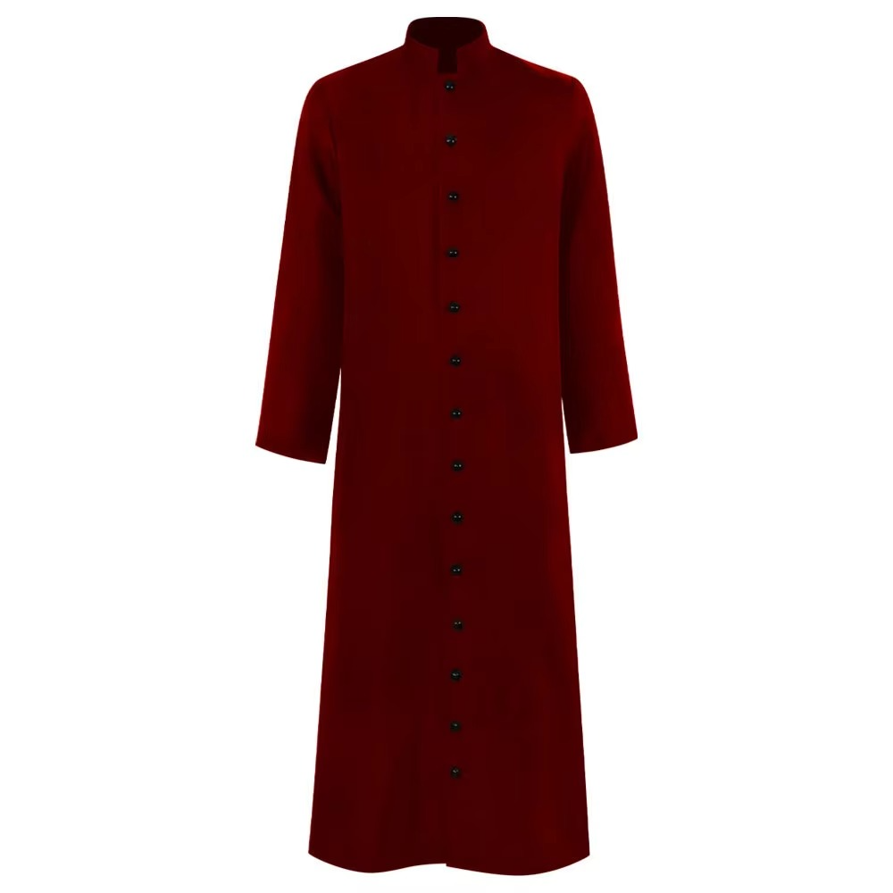 Men's Priest Cassock Robe Long Sleeve with Mandarin Collar and Button Closure