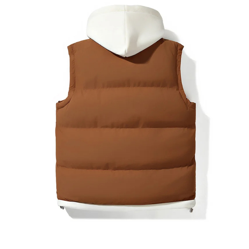 Men's Puffer Vest Sleeveless with Hood and Zip Closure