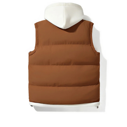 Men's Puffer Vest Sleeveless with Hood and Zip Closure