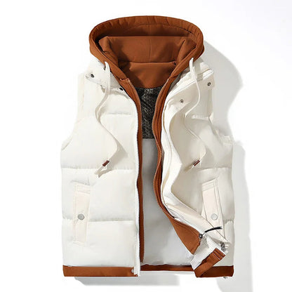 Men's Puffer Vest Sleeveless with Hood and Zip Closure