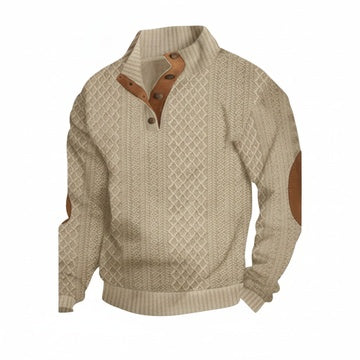 Men's Pullover Sweater with Stand Collar and Button Placket