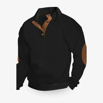 Men's Pullover Sweater with Stand Collar and Button Placket