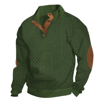 Men's Pullover Sweater with Stand Collar and Button Placket