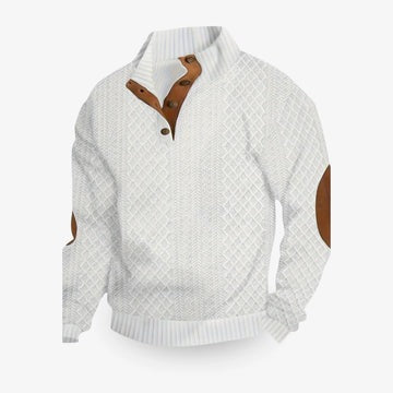 Men's Pullover Sweater with Stand Collar and Button Placket