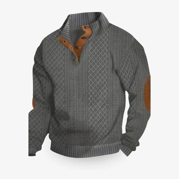Men's Pullover Sweater with Stand Collar and Button Placket