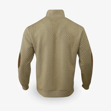 Men's Pullover Sweater with Stand Collar and Button Placket
