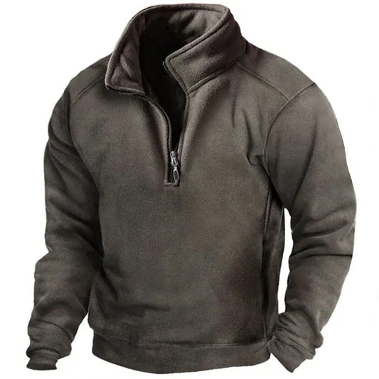 Men's Quarter-Zip Fleece Pullover with Stand Collar and Long Sleeves