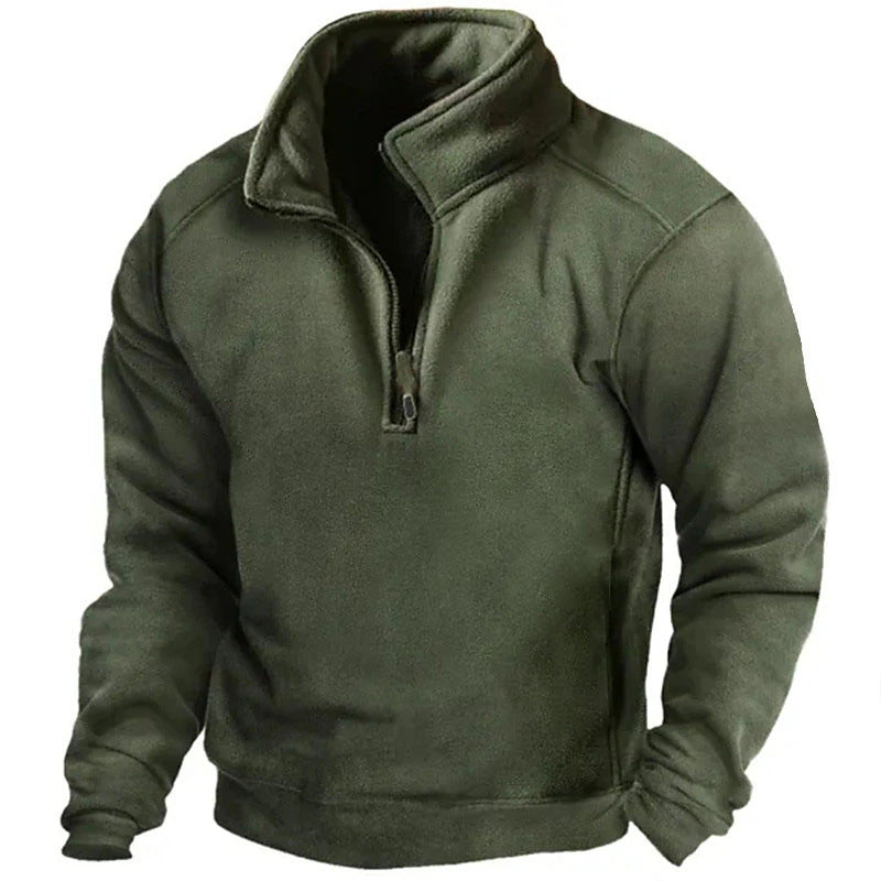 Men's Quarter-Zip Fleece Pullover with Stand Collar and Long Sleeves