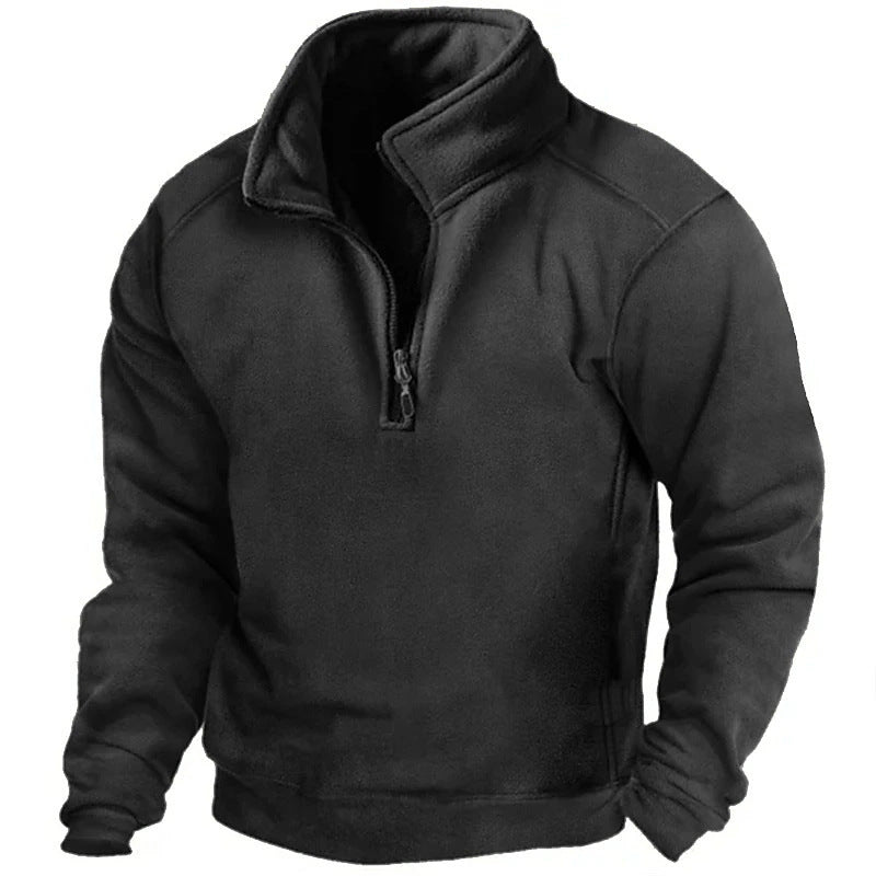 Men's Quarter-Zip Fleece Pullover with Stand Collar and Long Sleeves