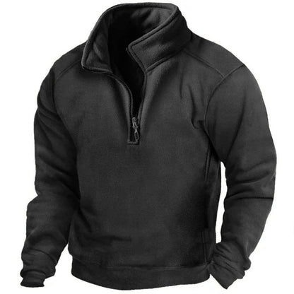 Men's Quarter-Zip Fleece Pullover with Stand Collar and Long Sleeves