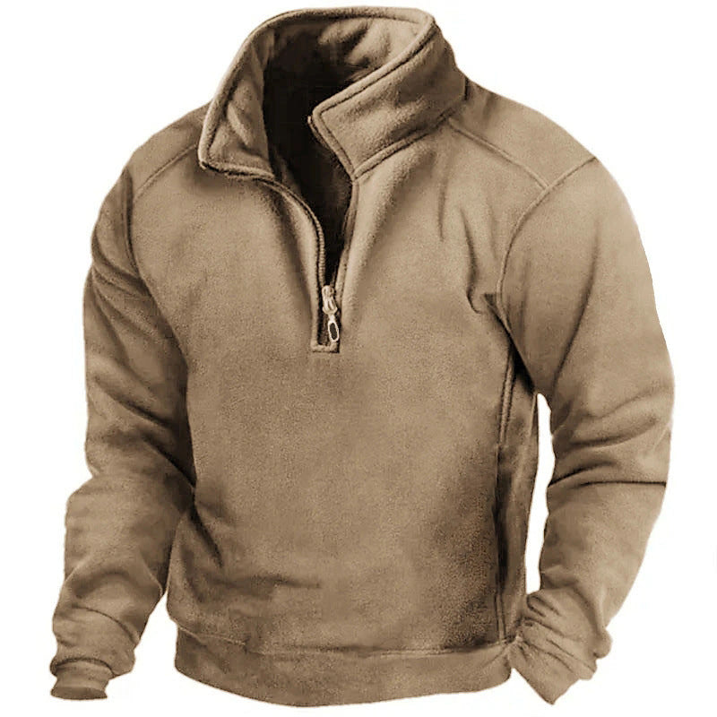 Men's Quarter-Zip Fleece Pullover with Stand Collar and Long Sleeves
