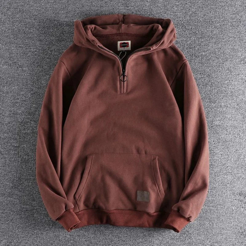 Men's Quarter-Zip Hoodie with Hood and Kangaroo Pocket