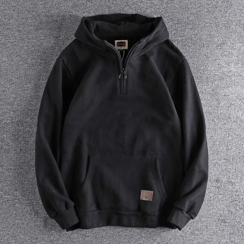 Men's Quarter-Zip Hoodie with Hood and Kangaroo Pocket
