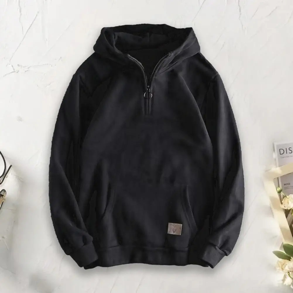 Men's Quarter-Zip Hoodie with Hood and Kangaroo Pocket