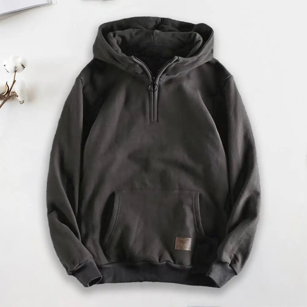 Men's Quarter-Zip Hoodie with Hood and Kangaroo Pocket