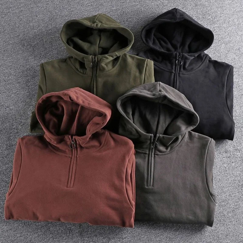 Men's Quarter-Zip Hoodie with Hood and Kangaroo Pocket