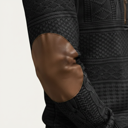 Men's Quarter-Zip Sweater with Elbow Patches and Textured Pattern