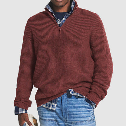 Men's Quarter-Zip Sweater with Stand Collar and Regular Fit