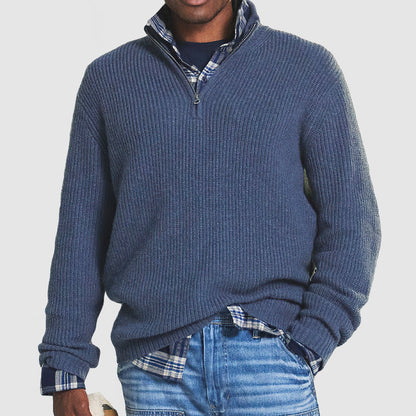 Men's Quarter-Zip Sweater with Stand Collar and Regular Fit