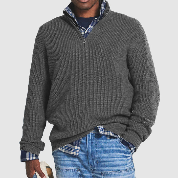 Men's Quarter-Zip Sweater with Stand Collar and Regular Fit