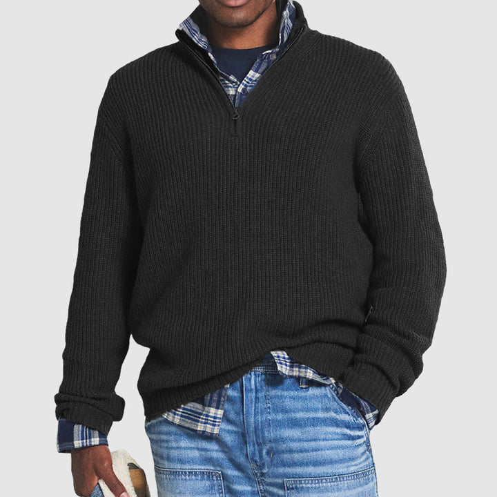 Men's Quarter-Zip Sweater with Stand Collar and Regular Fit