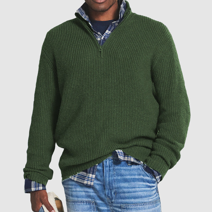 Men's Quarter-Zip Sweater with Stand Collar and Regular Fit
