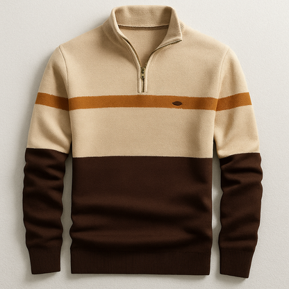 Men's Quarter-Zip Sweater with Stand Collar and Stripe Detail