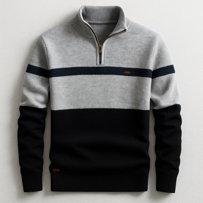 Men's Quarter-Zip Sweater with Stand Collar and Stripe Detail