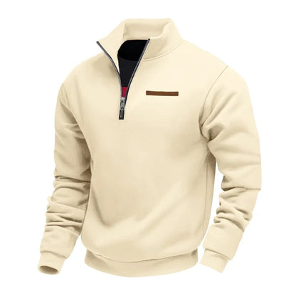 Men's Quarter-Zip Sweatshirt with Stand Collar and Long Sleeves