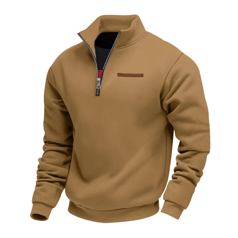 Men's Quarter-Zip Sweatshirt with Stand Collar and Long Sleeves