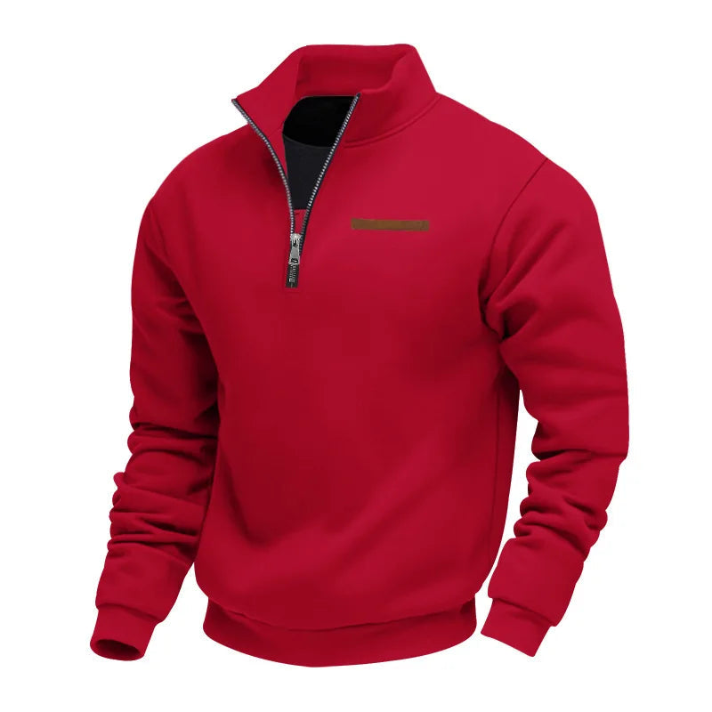 Men's Quarter-Zip Sweatshirt with Stand Collar and Long Sleeves