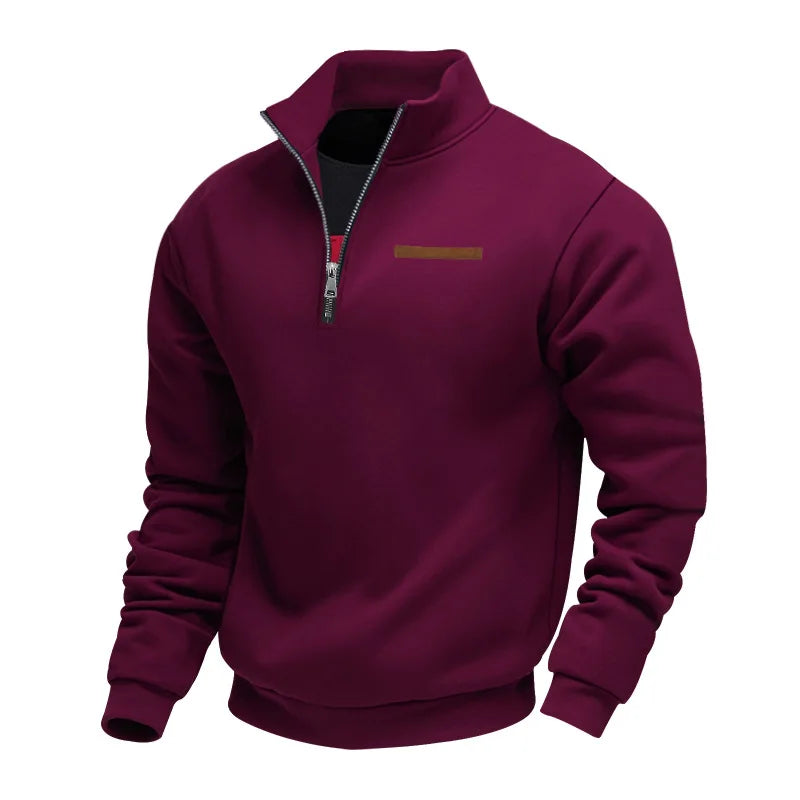Men's Quarter-Zip Sweatshirt with Stand Collar and Long Sleeves