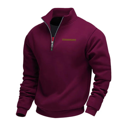 Men's Quarter-Zip Sweatshirt with Stand Collar and Long Sleeves