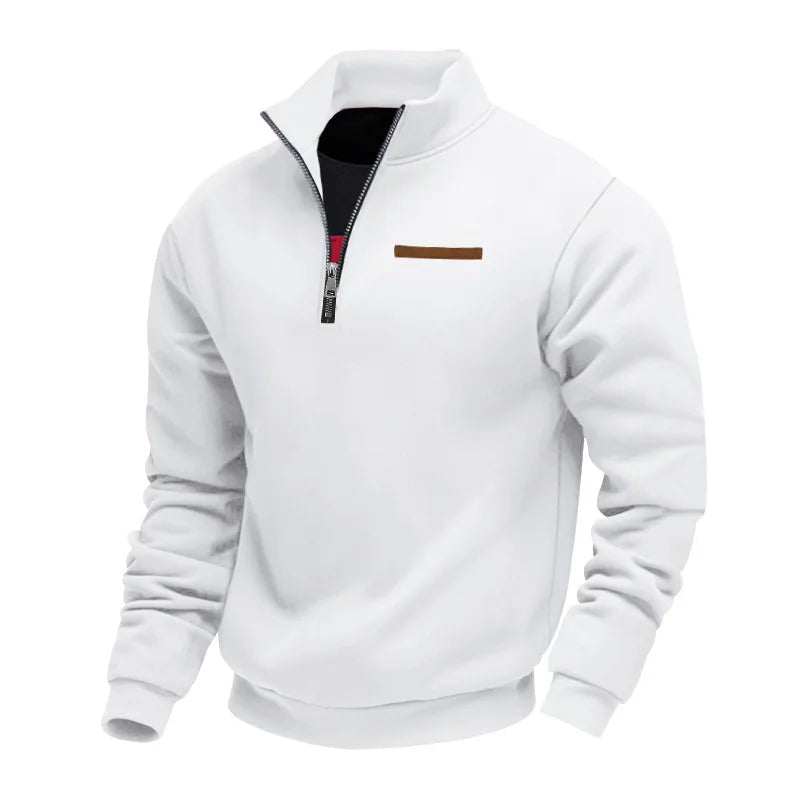 Men's Quarter-Zip Sweatshirt with Stand Collar and Long Sleeves
