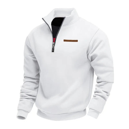 Men's Quarter-Zip Sweatshirt with Stand Collar and Long Sleeves