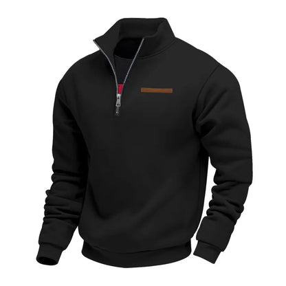 Men's Quarter-Zip Sweatshirt with Stand Collar and Long Sleeves
