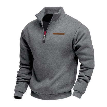 Men's Quarter-Zip Sweatshirt with Stand Collar and Long Sleeves