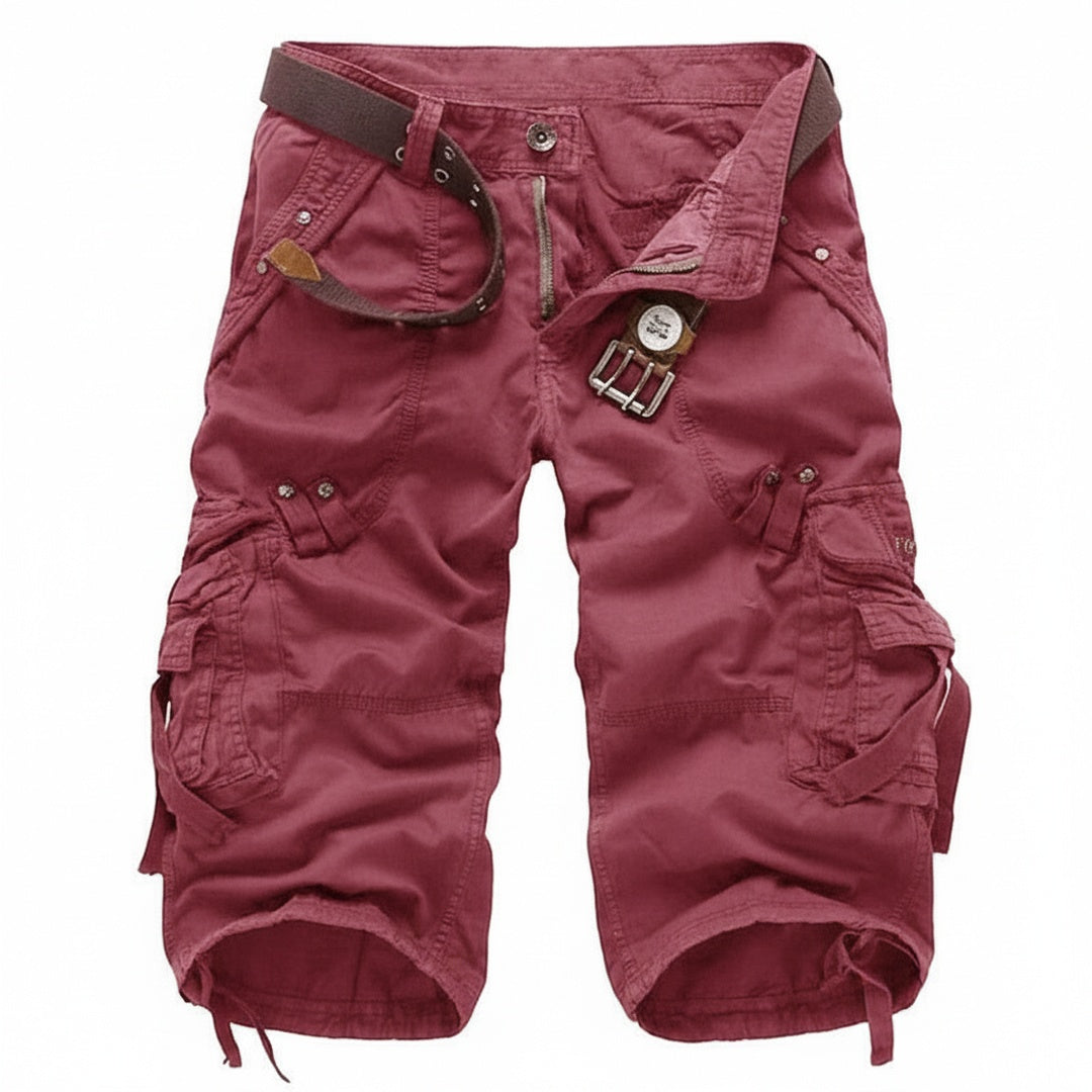 Men's Relaxed Fit Cargo Shorts with Multi-Pocket Design and Belt
