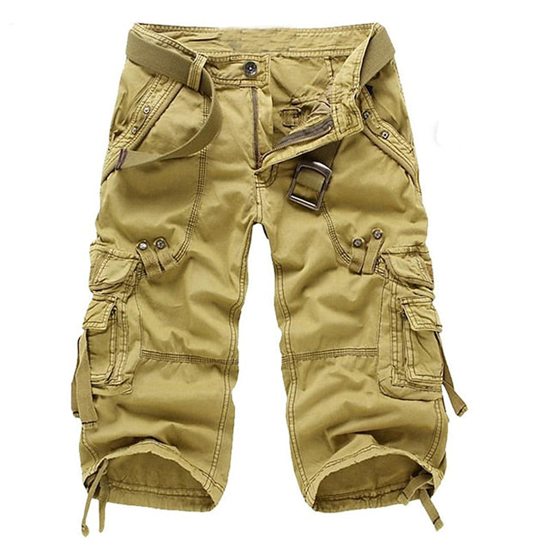 Men's Relaxed Fit Cargo Shorts with Multi-Pocket Design and Belt