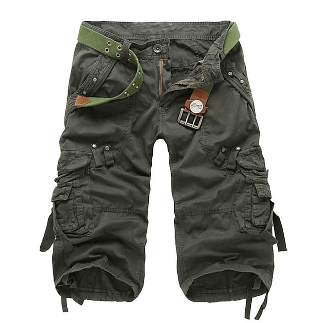 Men's Relaxed Fit Cargo Shorts with Multi-Pocket Design and Belt