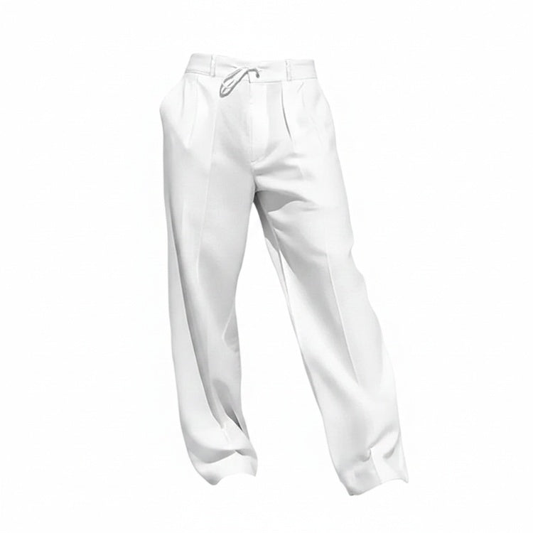 Men's Relaxed Fit Trousers with Drawstring Waist and Pleated Front