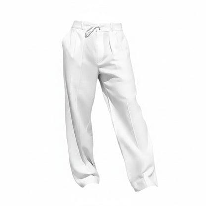 Men's Relaxed Fit Trousers with Drawstring Waist and Pleated Front