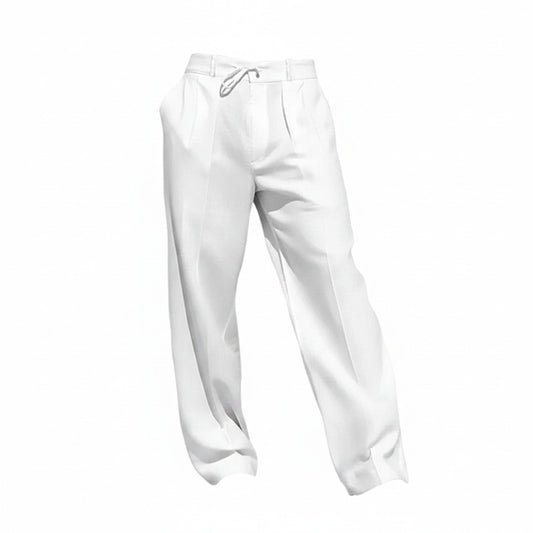 Men's Relaxed Fit Trousers with Drawstring Waist and Pleated Front