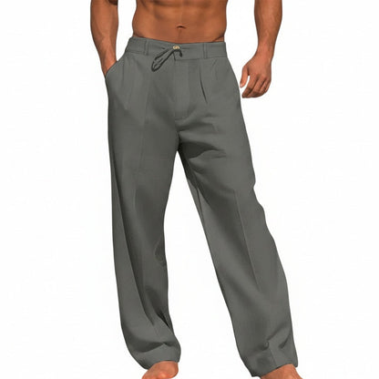 Men's Relaxed Fit Trousers with Pleated Front and Drawstring Waist