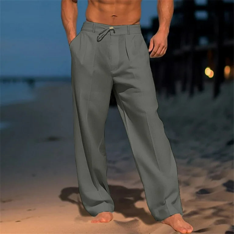 Men's Relaxed Fit Trousers with Pleated Front and Drawstring Waist