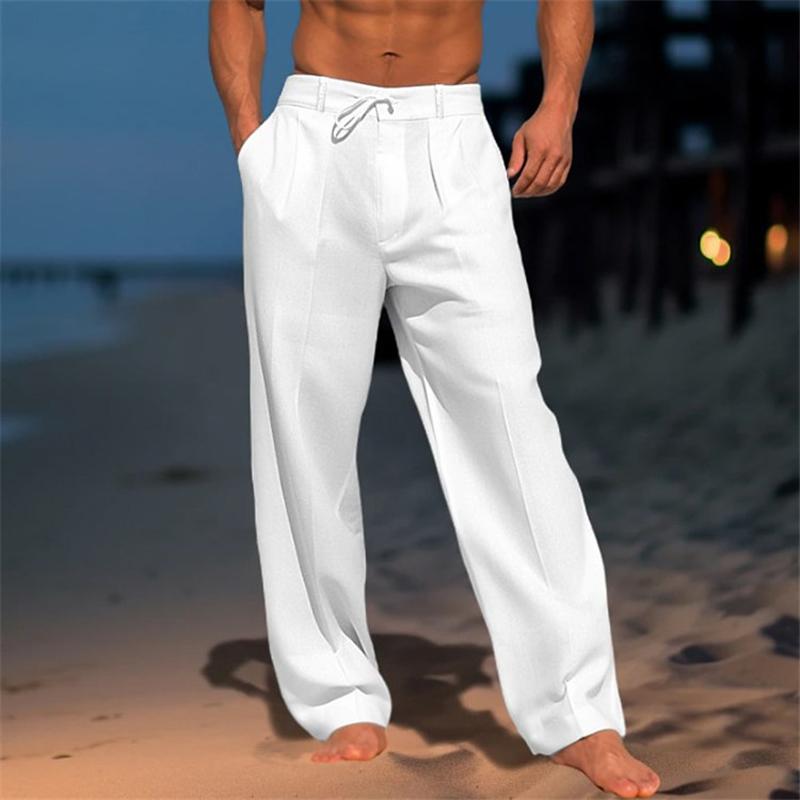 Men's Relaxed Fit Trousers with Pleated Front and Drawstring Waist