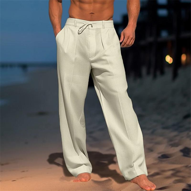 Men's Relaxed Fit Trousers with Pleated Front and Drawstring Waist